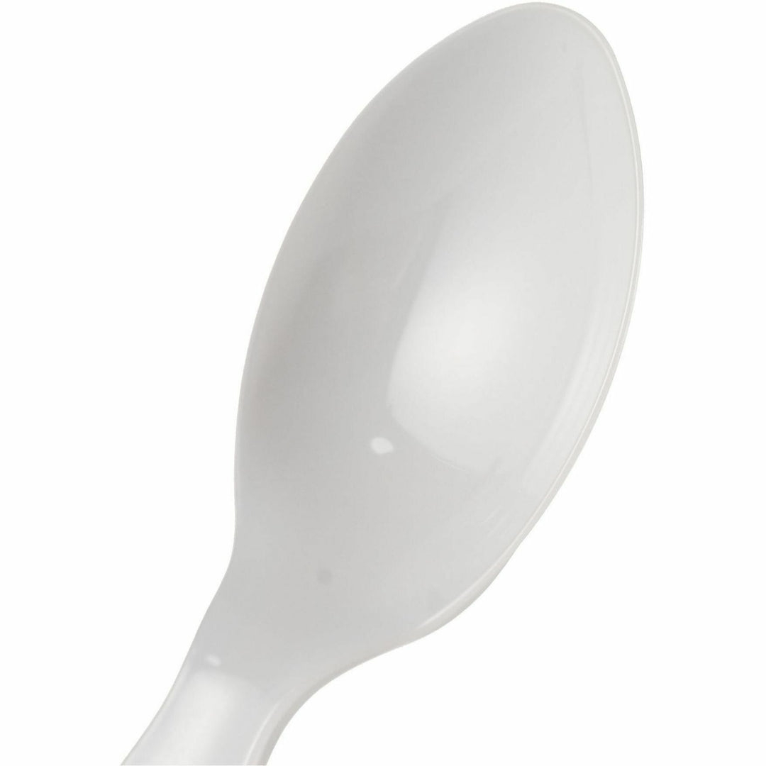 Image of Genuine Joe 30433 Disposable Polystyrene Cutlery, Spoon, Spoon, Food, Cafeteria, Breakroom, Disposable, Polystyrene, White, 1 Carton