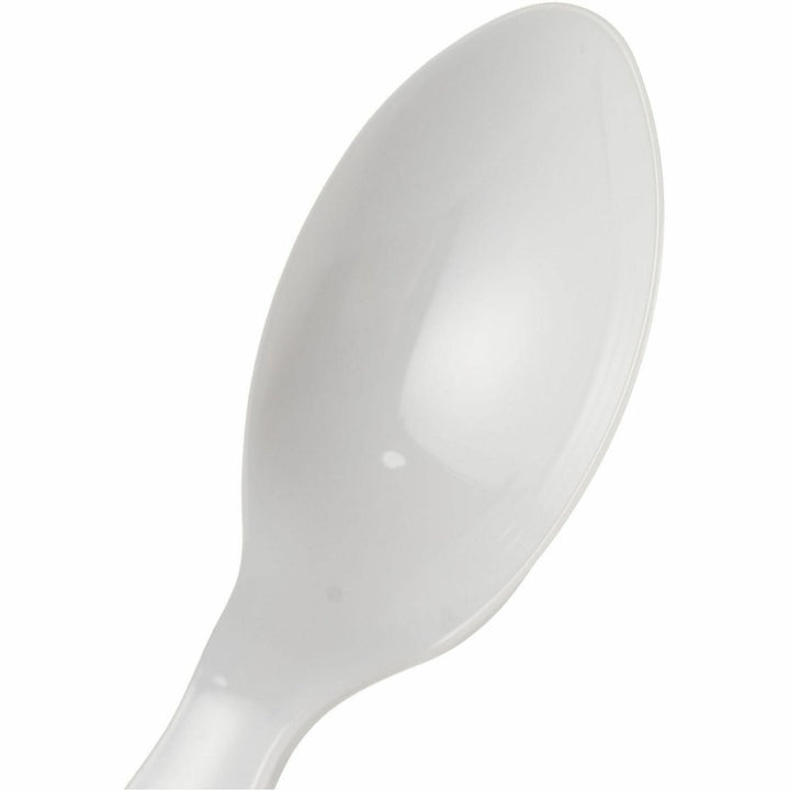 Image of Genuine Joe 30433 Disposable Polystyrene Cutlery, Spoon, Spoon, Food, Cafeteria, Breakroom, Disposable, Polystyrene, White, 1 Carton