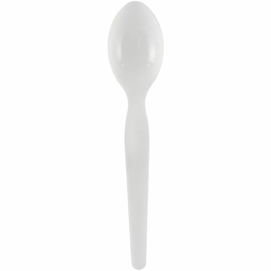 Image of Genuine Joe 30433 Disposable Polystyrene Cutlery, Spoon, Spoon, Food, Cafeteria, Breakroom, Disposable, Polystyrene, White, 1 Carton