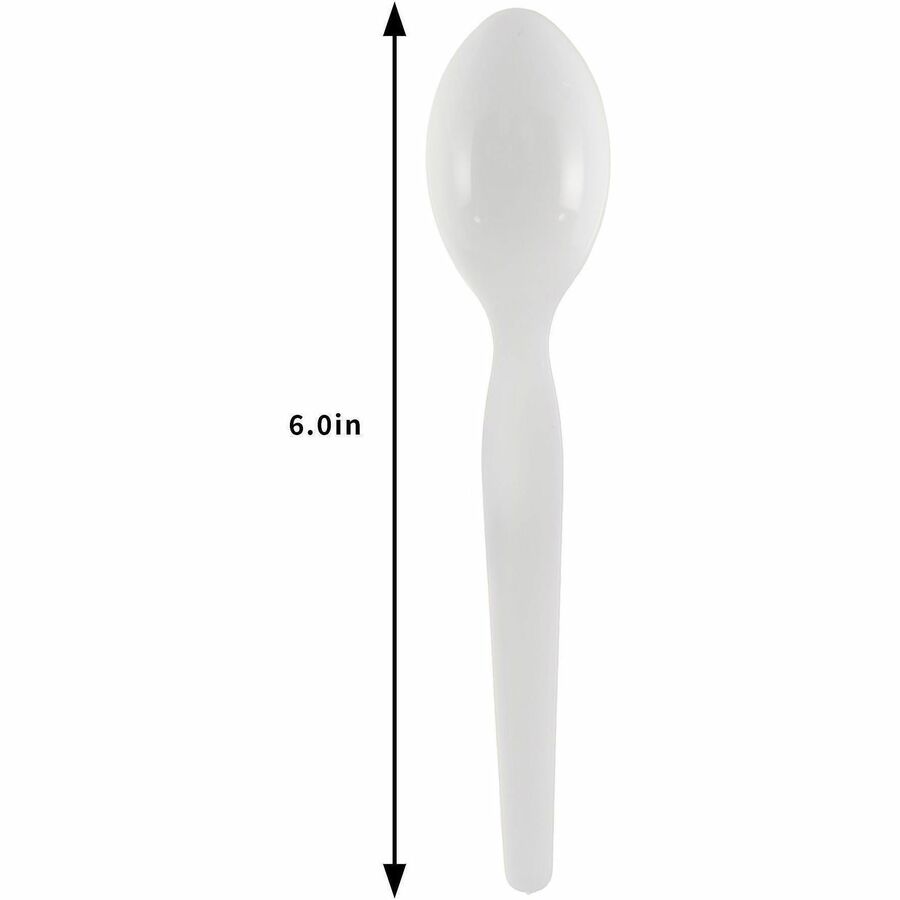 Image of Genuine Joe 30433 Disposable Polystyrene Cutlery, Spoon, Spoon, Food, Cafeteria, Breakroom, Disposable, Polystyrene, White, 1 Carton