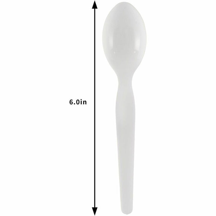 Image of Genuine Joe 30433 Disposable Polystyrene Cutlery, Spoon, Spoon, Food, Cafeteria, Breakroom, Disposable, Polystyrene, White, 1 Carton