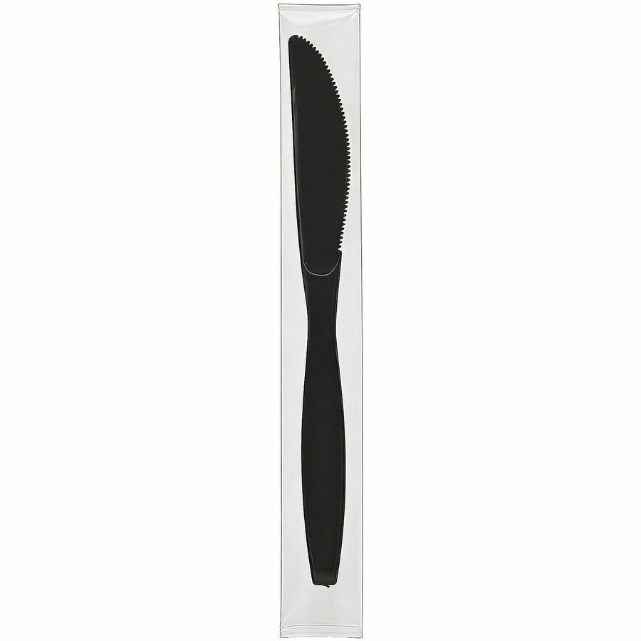 Image of Genuine Joe 30412 Heavy-Weight Polypropylene Cutlery, Cutlery Set, Fork, Knife, Food, Cafeteria, Disposable, Polypropylene, Black, 1 Carton