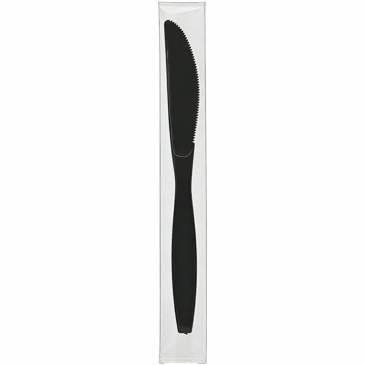 Image of Genuine Joe 30412 Heavy-Weight Polypropylene Cutlery, Cutlery Set, Fork, Knife, Food, Cafeteria, Disposable, Polypropylene, Black, 1 Carton