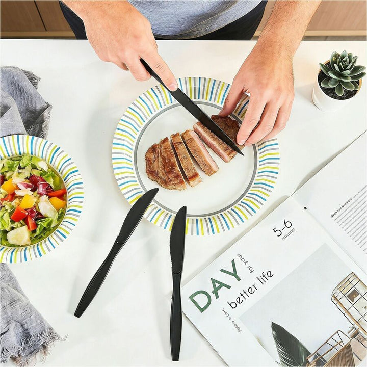Image of Genuine Joe 30412 Heavy-Weight Polypropylene Cutlery, Cutlery Set, Fork, Knife, Food, Cafeteria, Disposable, Polypropylene, Black, 1 Carton