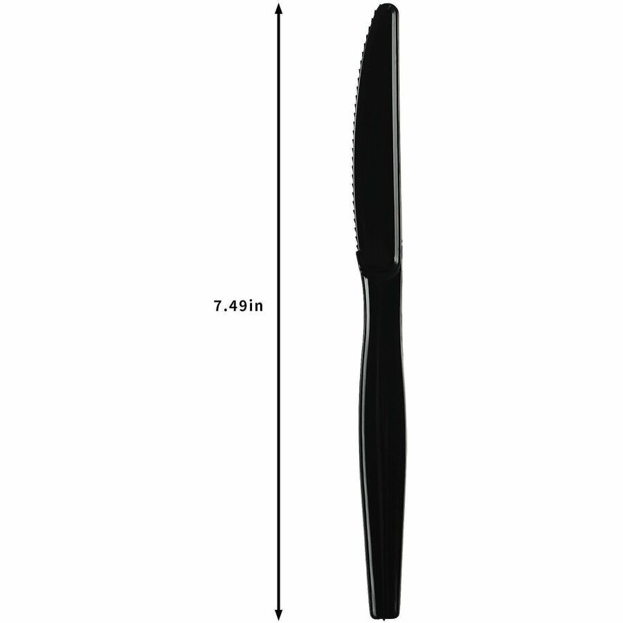 Image of Genuine Joe 30424 Disposable Polystyrene Cutlery, Knife, Knife, Food, Cafeteria, Breakroom, Disposable, Polystyrene, Black, 1 Carton