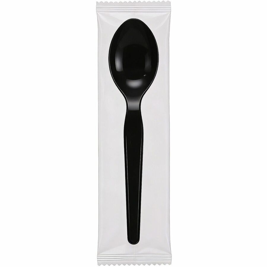 Image of Genuine Joe 30429 Disposable Polystyrene Cutlery, Spoon, Spoon, Food, Cafeteria, Breakroom, Disposable, Polystyrene, Black, 1 Carton