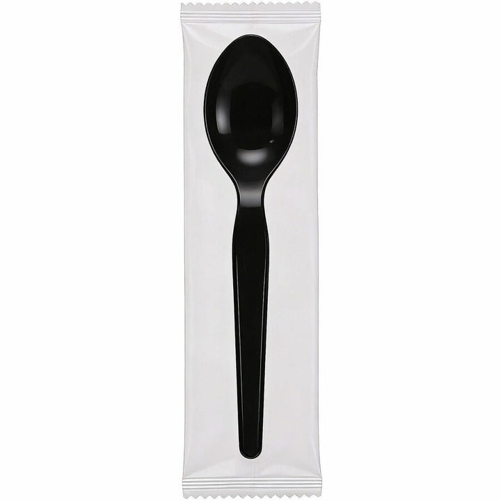 Image of Genuine Joe 30429 Disposable Polystyrene Cutlery, Spoon, Spoon, Food, Cafeteria, Breakroom, Disposable, Polystyrene, Black, 1 Carton