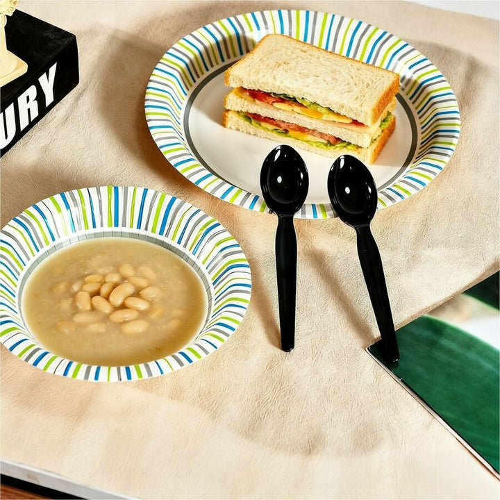 Image of Genuine Joe 30429 Disposable Polystyrene Cutlery, Spoon, Spoon, Food, Cafeteria, Breakroom, Disposable, Polystyrene, Black, 1 Carton
