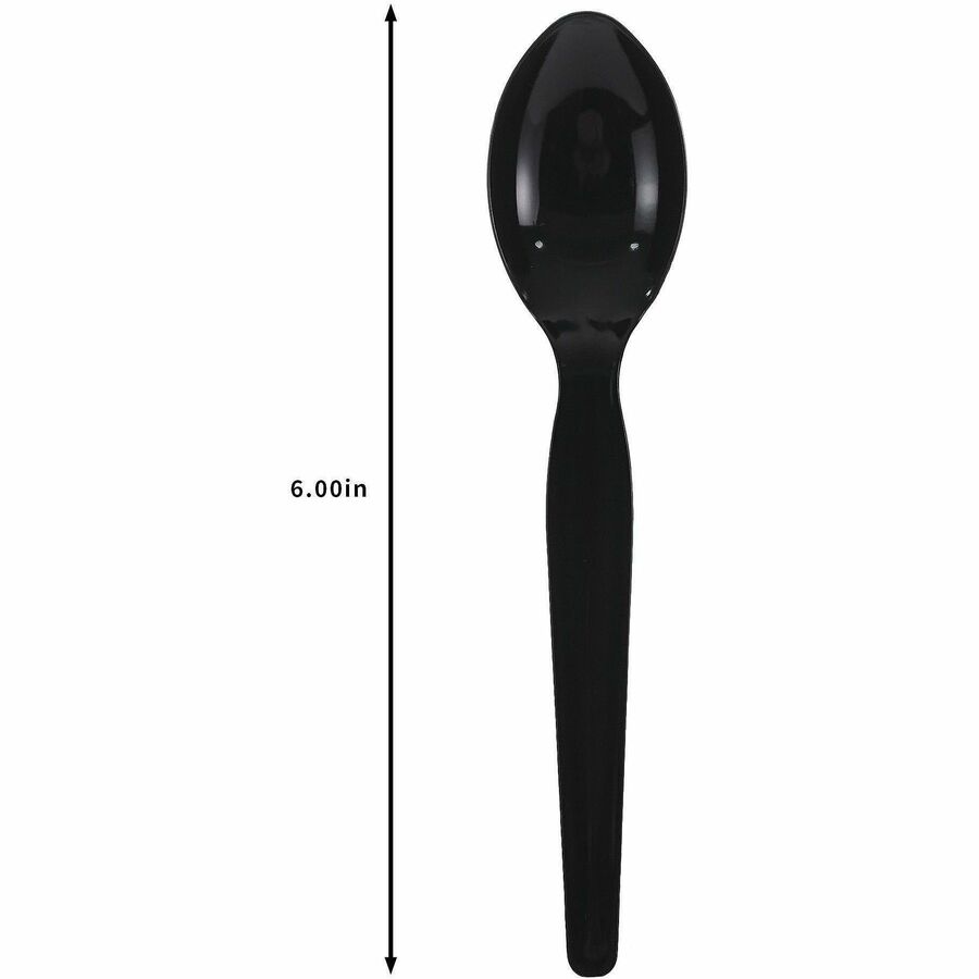 Image of Genuine Joe 30429 Disposable Polystyrene Cutlery, Spoon, Spoon, Food, Cafeteria, Breakroom, Disposable, Polystyrene, Black, 1 Carton