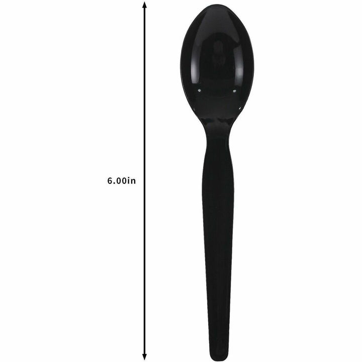 Image of Genuine Joe 30429 Disposable Polystyrene Cutlery, Spoon, Spoon, Food, Cafeteria, Breakroom, Disposable, Polystyrene, Black, 1 Carton