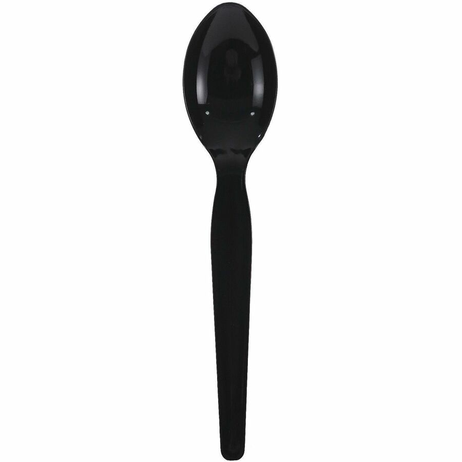 Image of Genuine Joe 30429 Disposable Polystyrene Cutlery, Spoon, Spoon, Food, Cafeteria, Breakroom, Disposable, Polystyrene, Black, 1 Carton