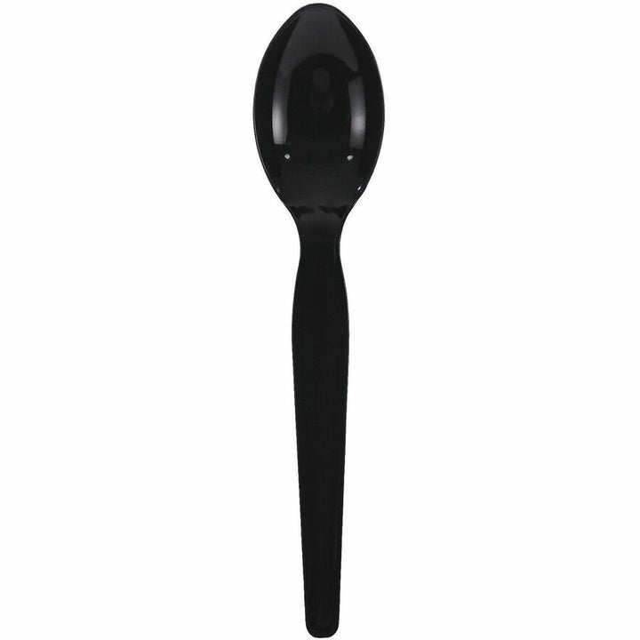 Image of Genuine Joe 30429 Disposable Polystyrene Cutlery, Spoon, Spoon, Food, Cafeteria, Breakroom, Disposable, Polystyrene, Black, 1 Carton
