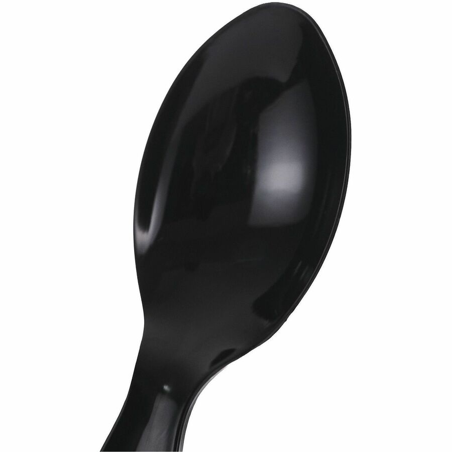 Image of Genuine Joe 30429 Disposable Polystyrene Cutlery, Spoon, Spoon, Food, Cafeteria, Breakroom, Disposable, Polystyrene, Black, 1 Carton