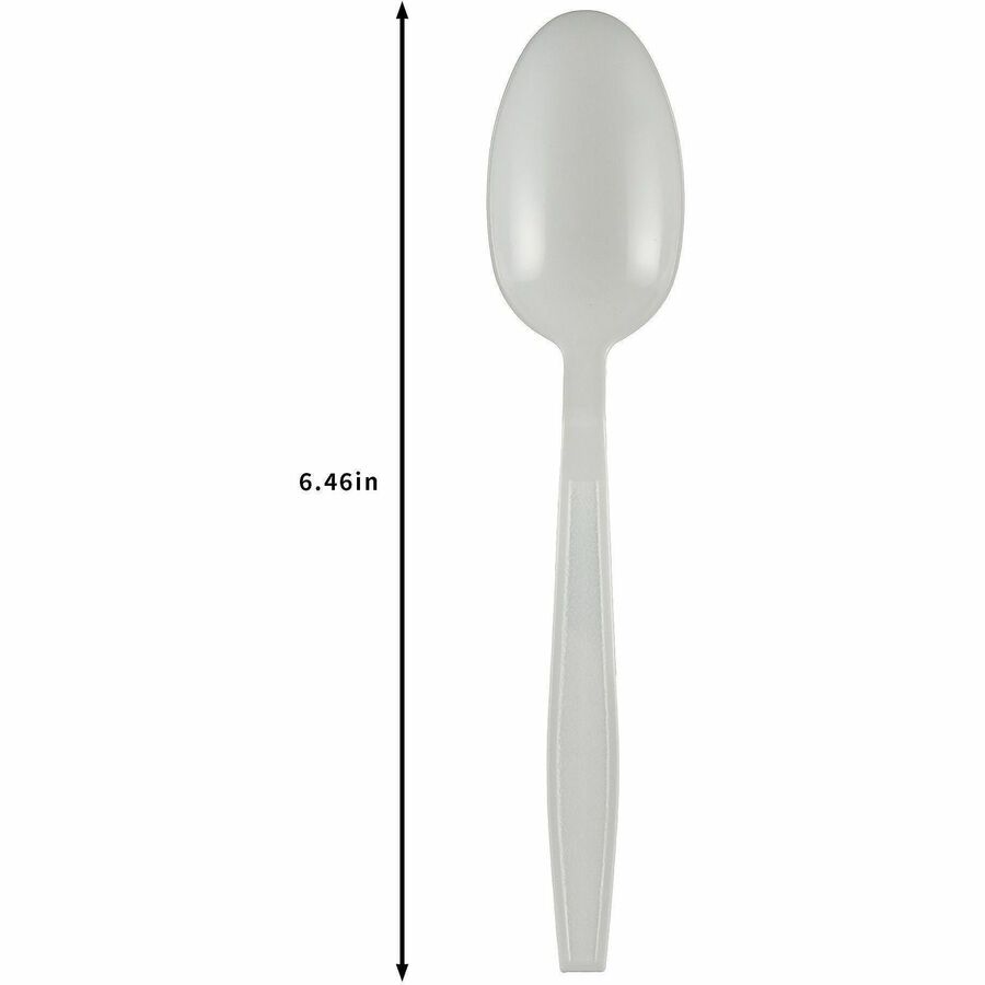Image of Genuine Joe 30417 Heavy-Weight Polypropylene Cutlery, Spoon, Spoon, Food, Cafeteria, Disposable, Polypropylene, White, 1 Carton