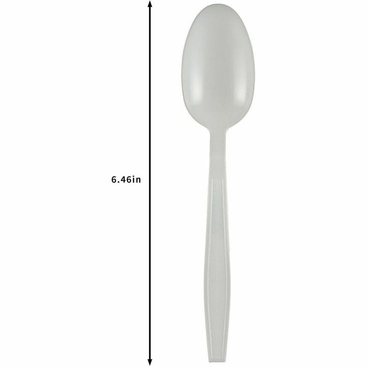 Image of Genuine Joe 30417 Heavy-Weight Polypropylene Cutlery, Spoon, Spoon, Food, Cafeteria, Disposable, Polypropylene, White, 1 Carton