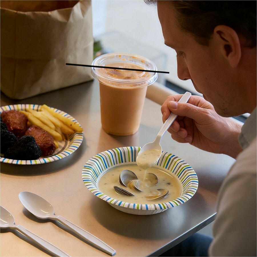 Image of Genuine Joe 30417 Heavy-Weight Polypropylene Cutlery, Spoon, Spoon, Food, Cafeteria, Disposable, Polypropylene, White, 1 Carton