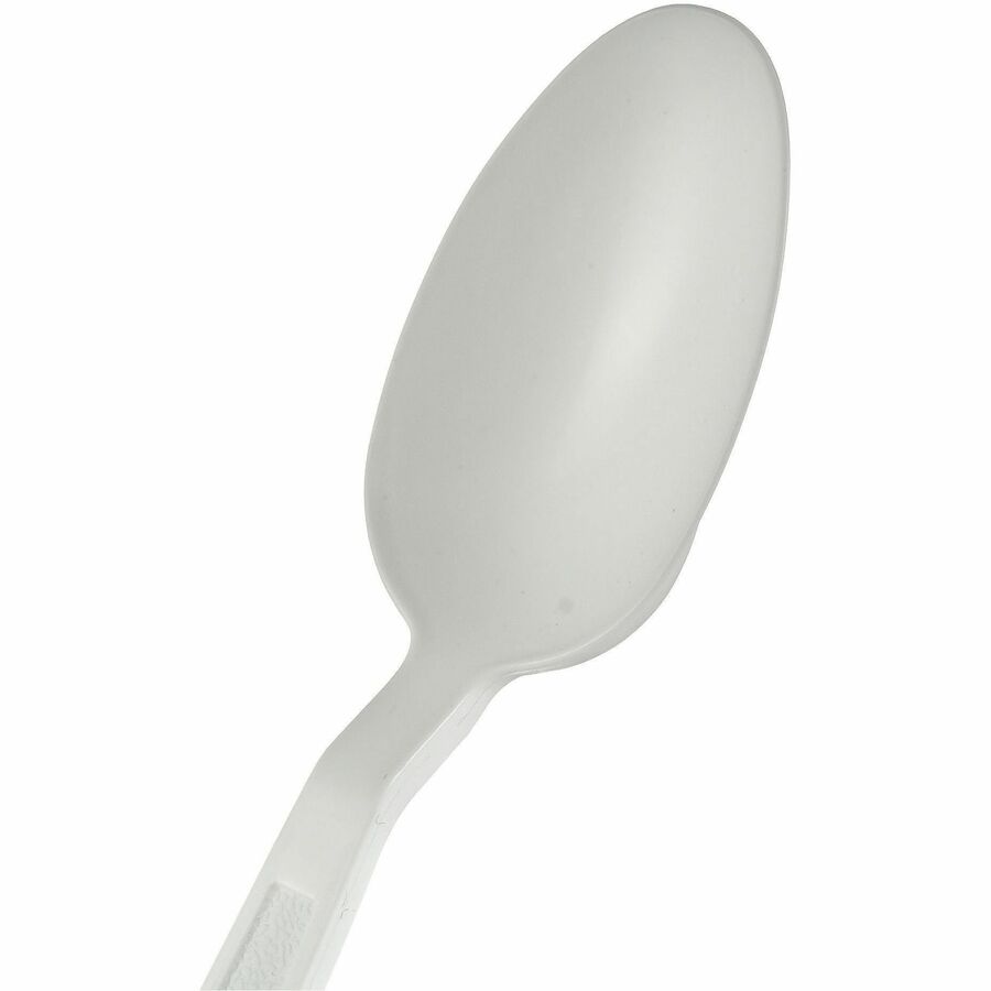 Image of Genuine Joe 30417 Heavy-Weight Polypropylene Cutlery, Spoon, Spoon, Food, Cafeteria, Disposable, Polypropylene, White, 1 Carton