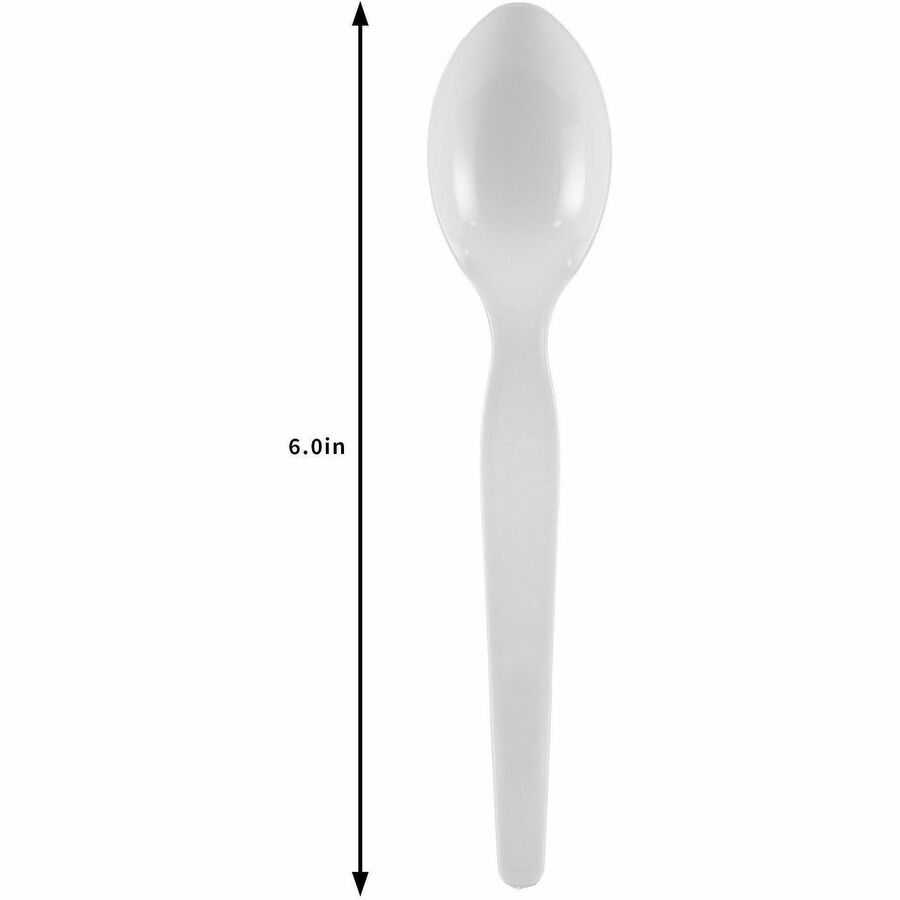 Image of Genuine Joe 30437 Disposable Polystyrene Cutlery, Spoon, Spoon, Food, Cafeteria, Breakroom, Disposable, Polystyrene, White, 1 Carton