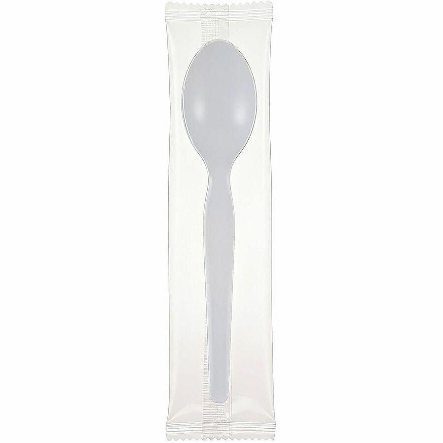 Image of Genuine Joe 30437 Disposable Polystyrene Cutlery, Spoon, Spoon, Food, Cafeteria, Breakroom, Disposable, Polystyrene, White, 1 Carton
