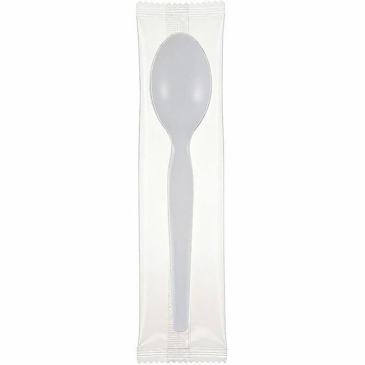 Image of Genuine Joe 30437 Disposable Polystyrene Cutlery, Spoon, Spoon, Food, Cafeteria, Breakroom, Disposable, Polystyrene, White, 1 Carton