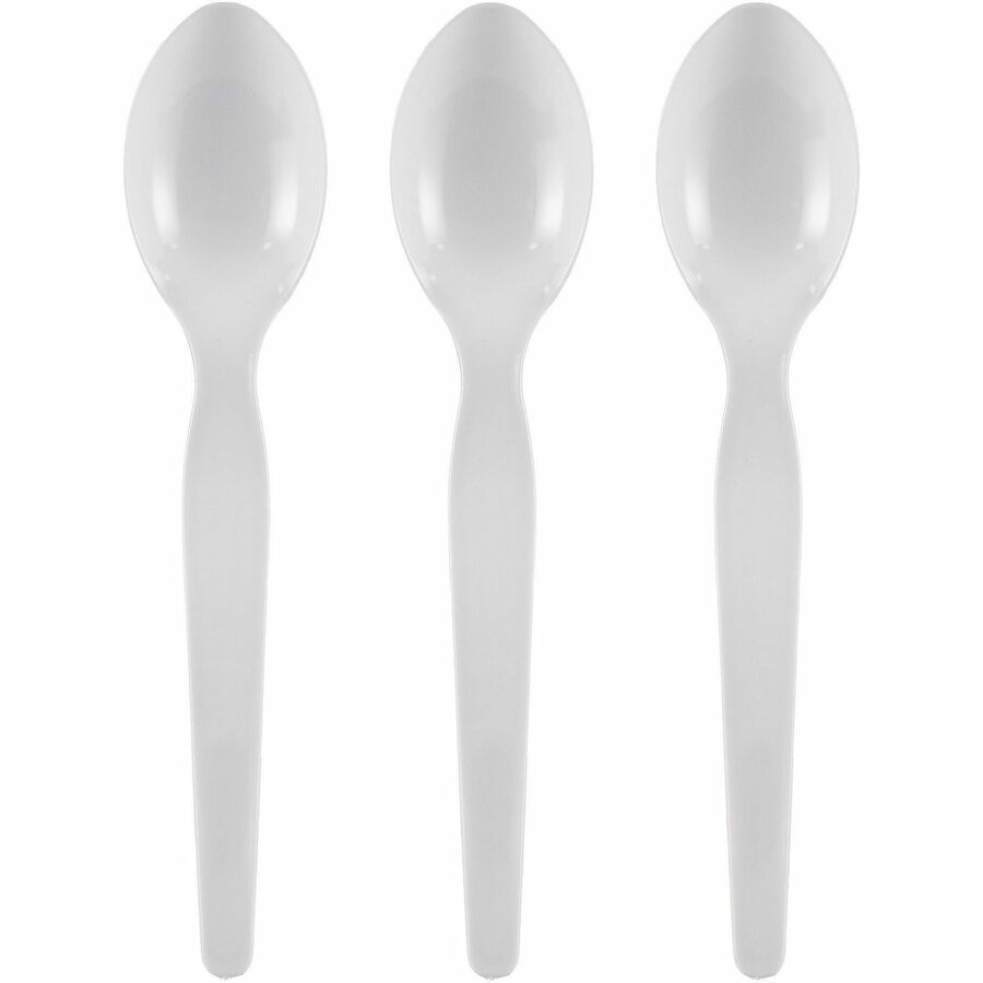 Image of Genuine Joe 30437 Disposable Polystyrene Cutlery, Spoon, Spoon, Food, Cafeteria, Breakroom, Disposable, Polystyrene, White, 1 Carton