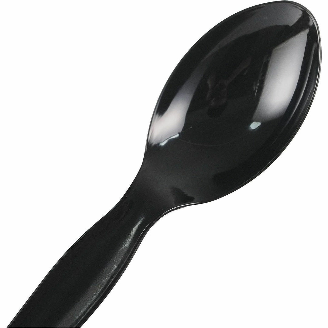 Image of Genuine Joe 30425 Disposable Polystyrene Cutlery, Spoon, Spoon, Food, Cafeteria, Breakroom, Disposable, Polystyrene, Black, 1 Carton