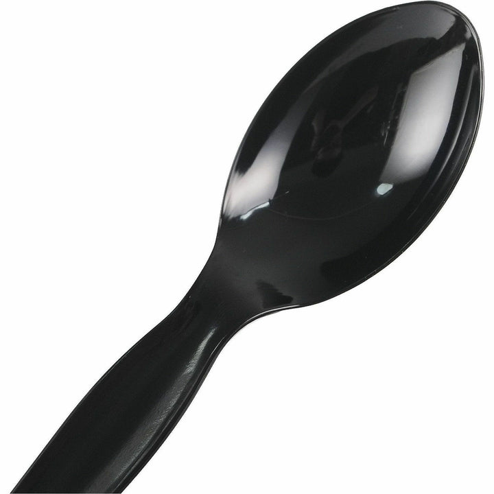 Image of Genuine Joe 30425 Disposable Polystyrene Cutlery, Spoon, Spoon, Food, Cafeteria, Breakroom, Disposable, Polystyrene, Black, 1 Carton