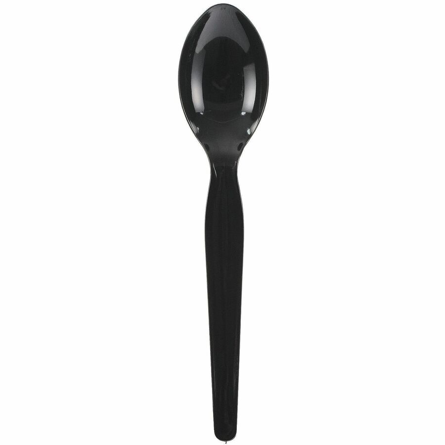 Image of Genuine Joe 30425 Disposable Polystyrene Cutlery, Spoon, Spoon, Food, Cafeteria, Breakroom, Disposable, Polystyrene, Black, 1 Carton