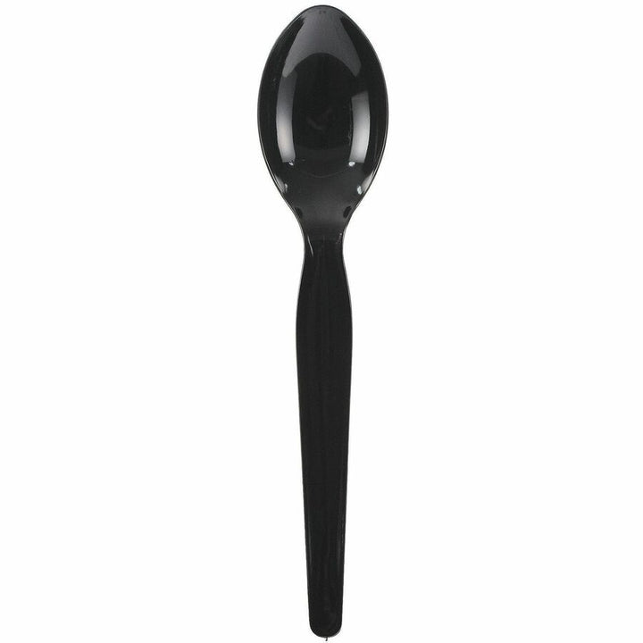 Image of Genuine Joe 30425 Disposable Polystyrene Cutlery, Spoon, Spoon, Food, Cafeteria, Breakroom, Disposable, Polystyrene, Black, 1 Carton