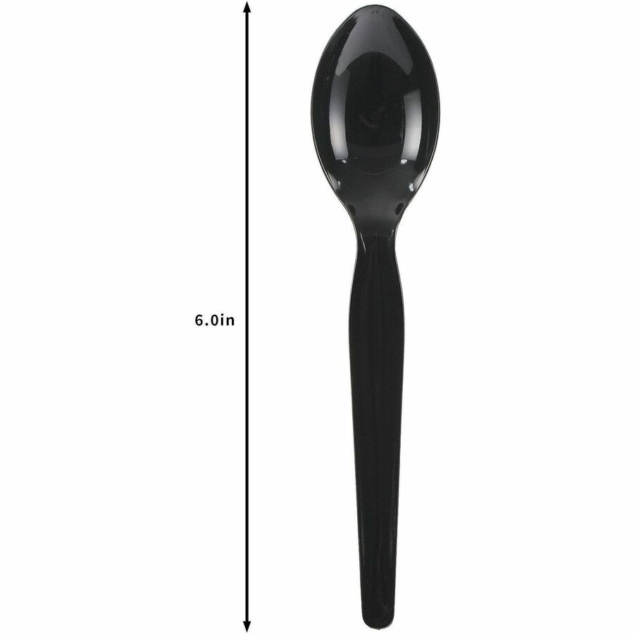 Image of Genuine Joe 30425 Disposable Polystyrene Cutlery, Spoon, Spoon, Food, Cafeteria, Breakroom, Disposable, Polystyrene, Black, 1 Carton