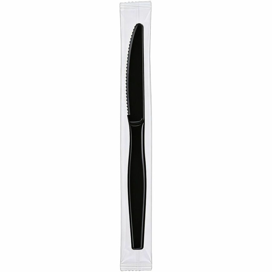 Image of Genuine Joe 30428 Disposable Polystyrene Cutlery, Knife, Knife, Food, Cafeteria, Breakroom, Disposable, Polystyrene, Black, 1 Carton