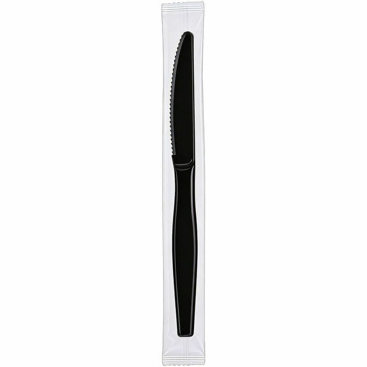 Image of Genuine Joe 30428 Disposable Polystyrene Cutlery, Knife, Knife, Food, Cafeteria, Breakroom, Disposable, Polystyrene, Black, 1 Carton