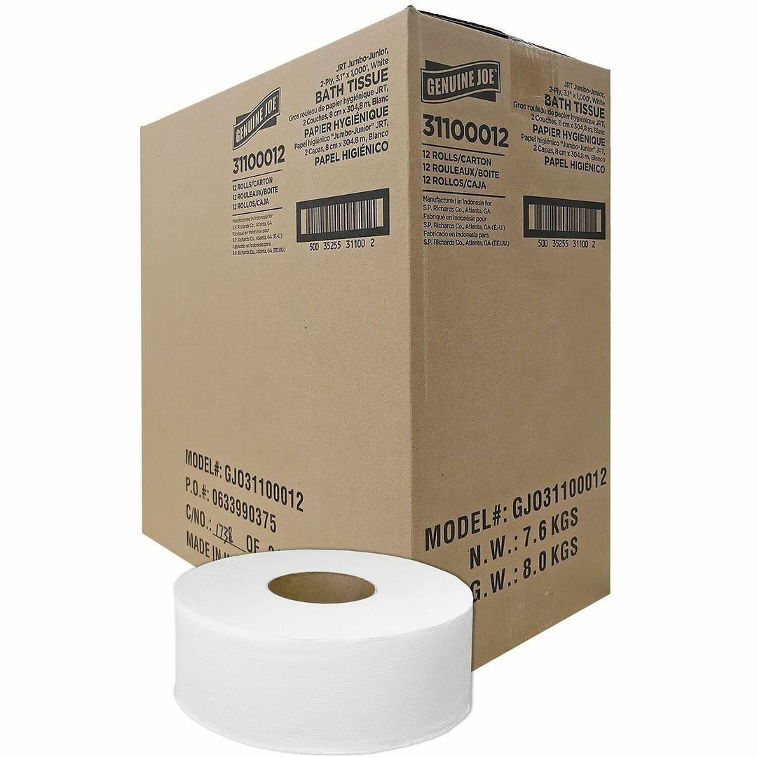 Image of Genuine Joe 31100012 Jumbo 2-Ply Bathroom Tissue, 2 Ply, 37.20" W x 1000 ft Length, White, 1 Carton