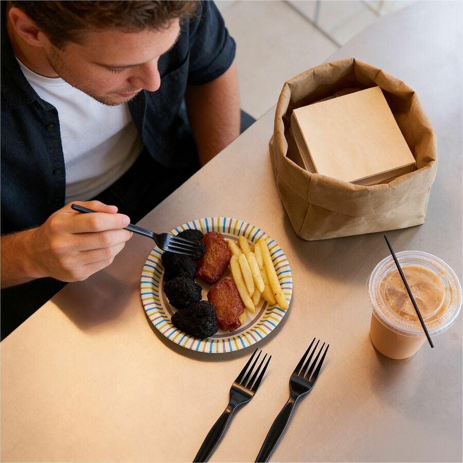 Image of Genuine Joe 30423 Disposable Polystyrene Cutlery, Fork, Fork, Food, Cafeteria, Disposable, Polystyrene, Black, 1 Carton