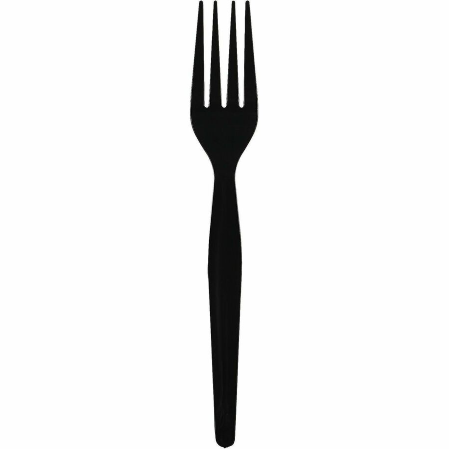Image of Genuine Joe 30423 Disposable Polystyrene Cutlery, Fork, Fork, Food, Cafeteria, Disposable, Polystyrene, Black, 1 Carton