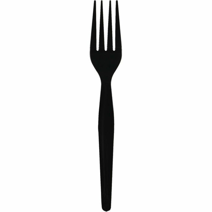 Image of Genuine Joe 30423 Disposable Polystyrene Cutlery, Fork, Fork, Food, Cafeteria, Disposable, Polystyrene, Black, 1 Carton