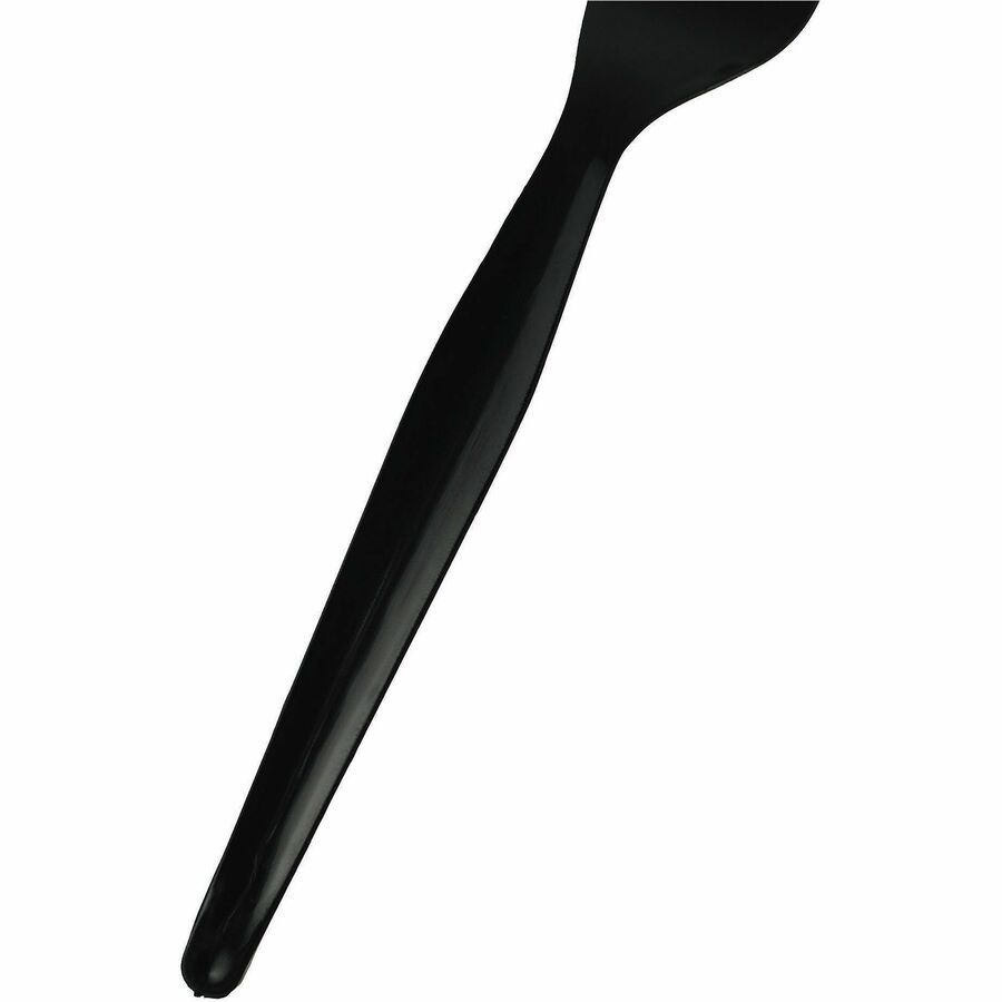 Image of Genuine Joe 30423 Disposable Polystyrene Cutlery, Fork, Fork, Food, Cafeteria, Disposable, Polystyrene, Black, 1 Carton