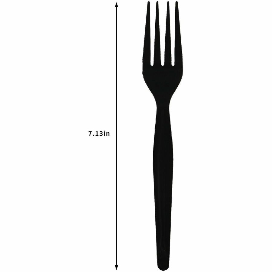 Image of Genuine Joe 30423 Disposable Polystyrene Cutlery, Fork, Fork, Food, Cafeteria, Disposable, Polystyrene, Black, 1 Carton