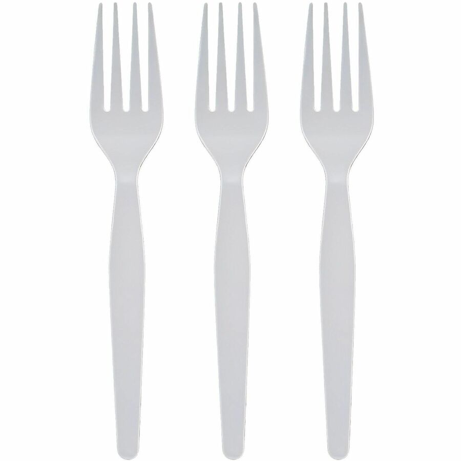 Image of Genuine Joe 30435 Disposable Polystyrene Cutlery, Fork, Fork, Food, Cafeteria, Breakroom, Disposable, Polystyrene, White, 1 Carton