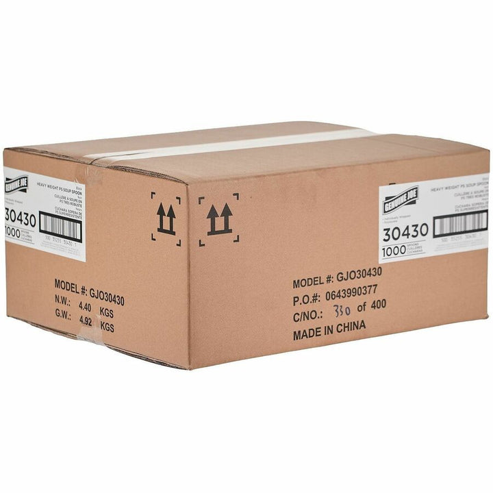 Image of Genuine Joe 30430 Disposable Polystyrene Cutlery, Soup Spoon, Soup Spoon, Food, Cafeteria, Breakroom, Disposable, Polystyrene, Black, 1 Carton