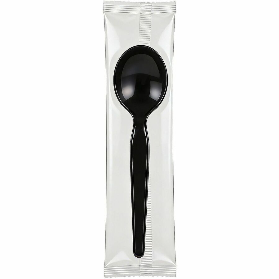 Image of Genuine Joe 30430 Disposable Polystyrene Cutlery, Soup Spoon, Soup Spoon, Food, Cafeteria, Breakroom, Disposable, Polystyrene, Black, 1 Carton