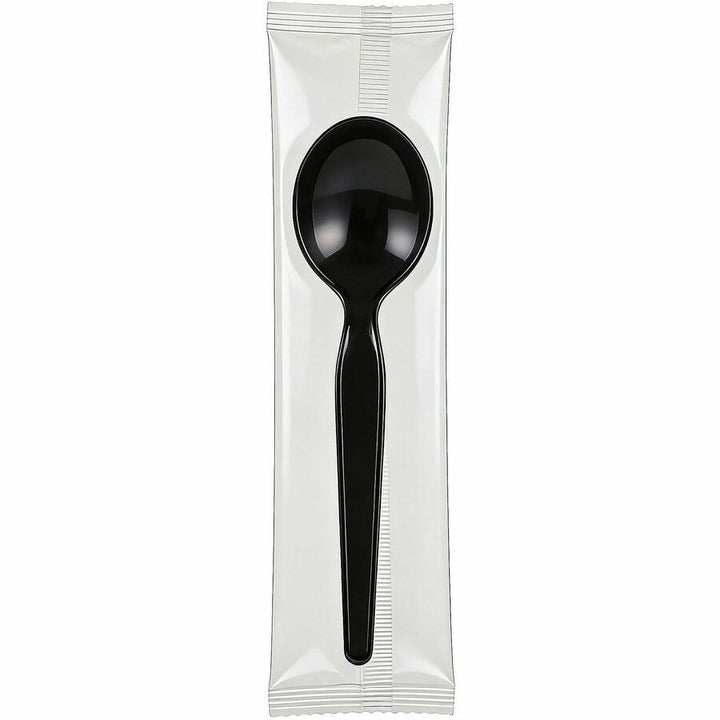 Image of Genuine Joe 30430 Disposable Polystyrene Cutlery, Soup Spoon, Soup Spoon, Food, Cafeteria, Breakroom, Disposable, Polystyrene, Black, 1 Carton