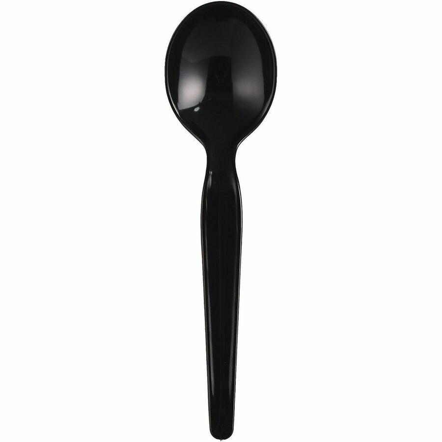 Image of Genuine Joe 30430 Disposable Polystyrene Cutlery, Soup Spoon, Soup Spoon, Food, Cafeteria, Breakroom, Disposable, Polystyrene, Black, 1 Carton