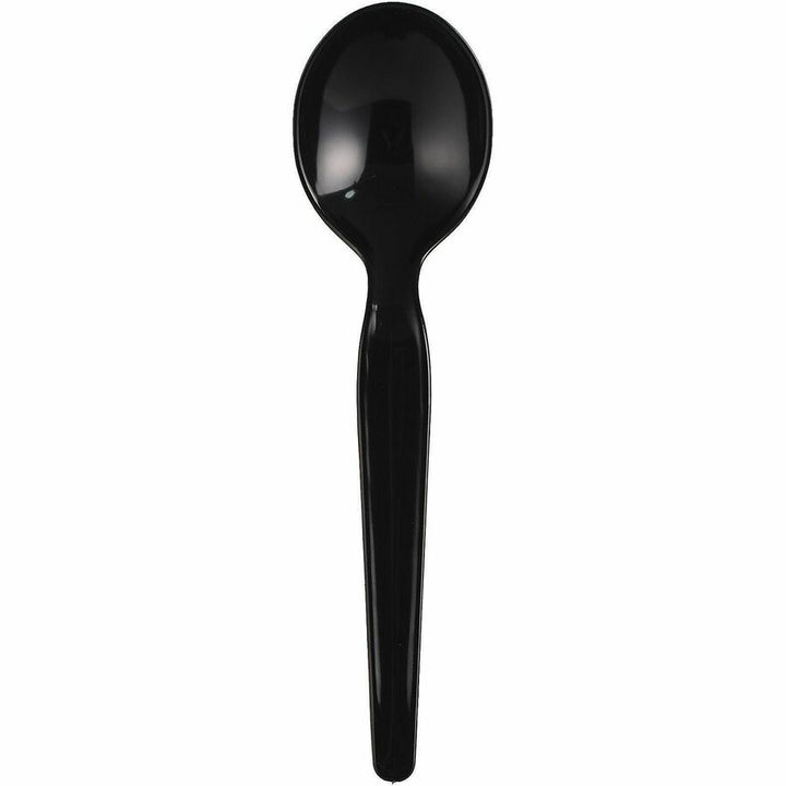 Image of Genuine Joe 30430 Disposable Polystyrene Cutlery, Soup Spoon, Soup Spoon, Food, Cafeteria, Breakroom, Disposable, Polystyrene, Black, 1 Carton
