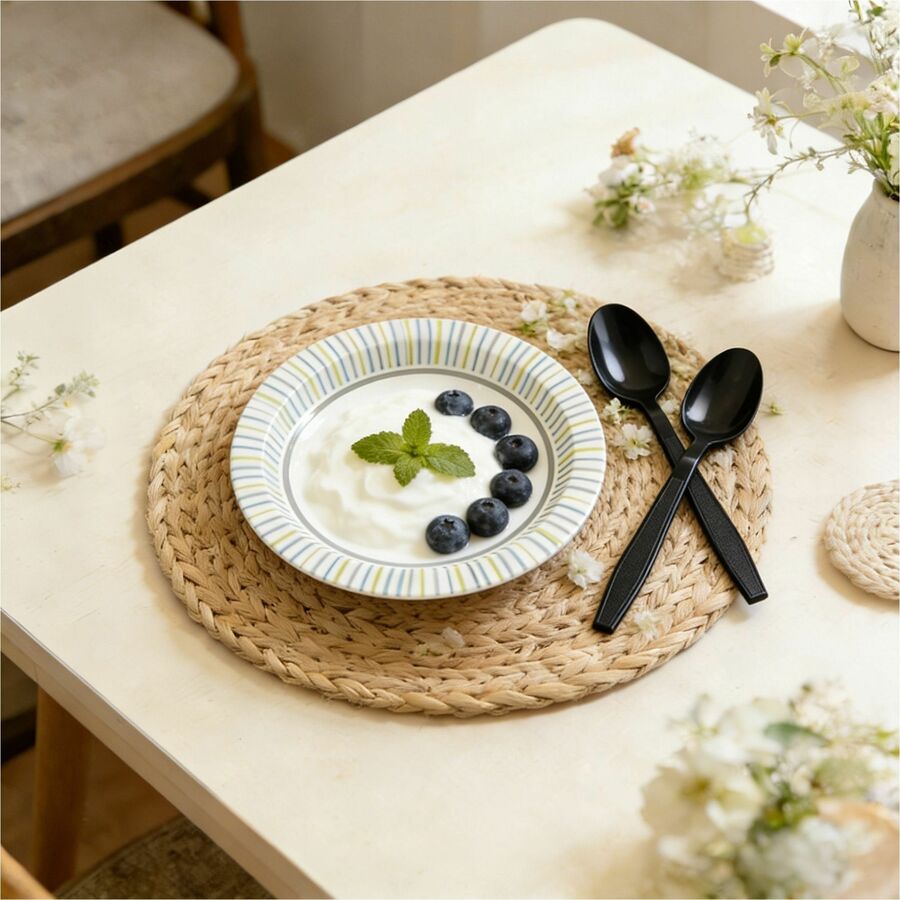 Image of Genuine Joe 30430 Disposable Polystyrene Cutlery, Soup Spoon, Soup Spoon, Food, Cafeteria, Breakroom, Disposable, Polystyrene, Black, 1 Carton