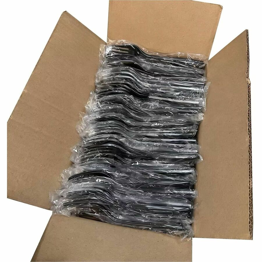 Image of Genuine Joe 30411 Heavy-Weight Polypropylene Cutlery, Cutlery Set, Fork, Food, Cafeteria, Disposable, Polypropylene, Black, 1 Carton