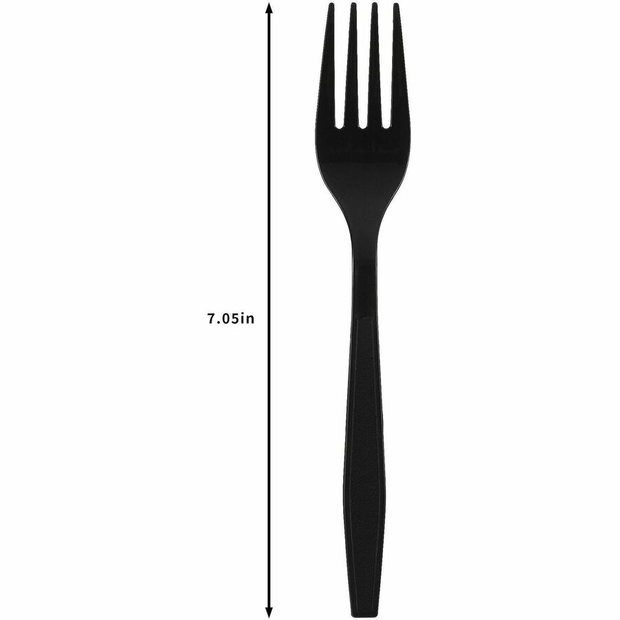 Image of Genuine Joe 30411 Heavy-Weight Polypropylene Cutlery, Cutlery Set, Fork, Food, Cafeteria, Disposable, Polypropylene, Black, 1 Carton