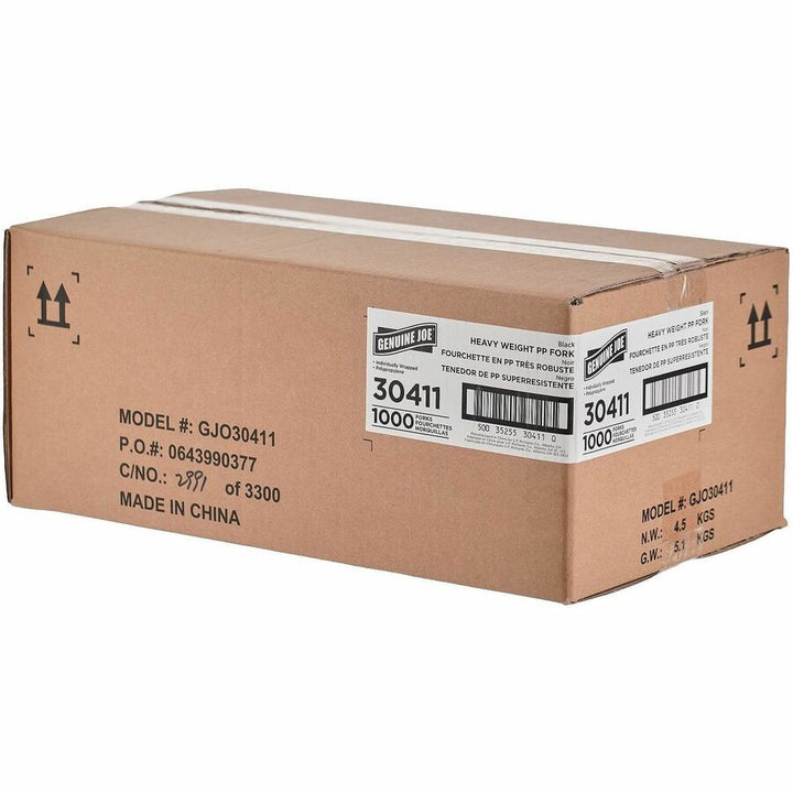 Image of Genuine Joe 30411 Heavy-Weight Polypropylene Cutlery, Cutlery Set, Fork, Food, Cafeteria, Disposable, Polypropylene, Black, 1 Carton