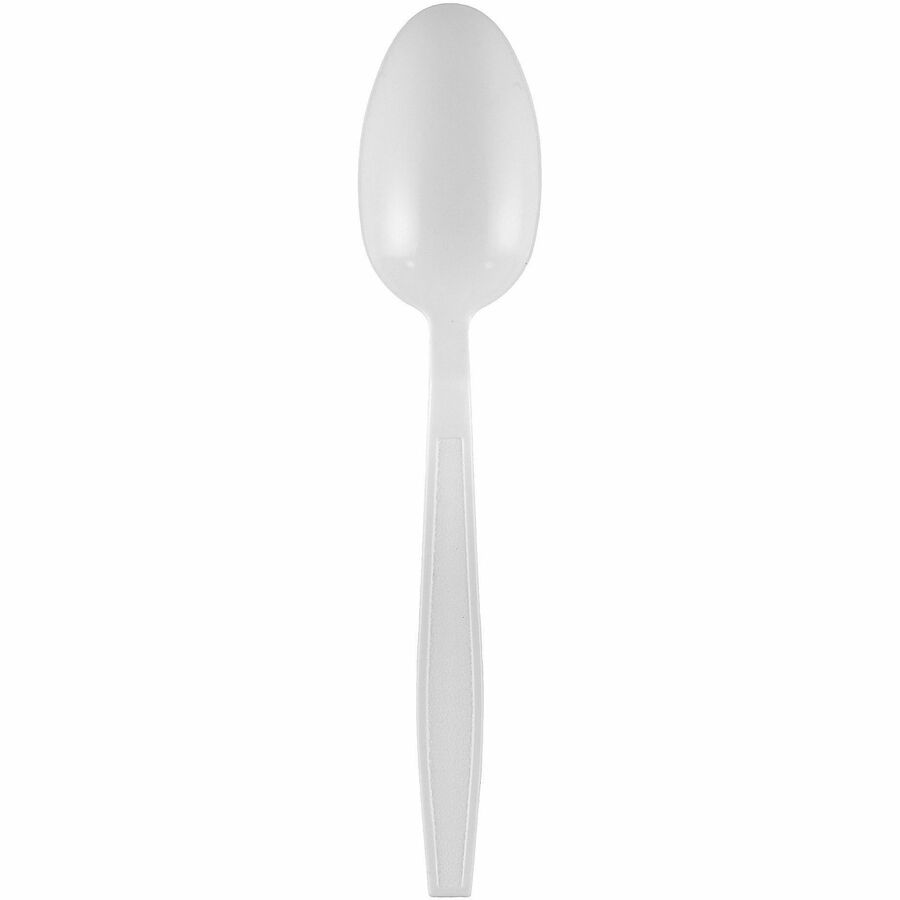 Image of Genuine Joe 30421 Heavy-Weight Polypropylene Cutlery, Cutlery Set, Spoon, Fork, Food, Cafeteria, Disposable, Polypropylene, White, 1 Carton