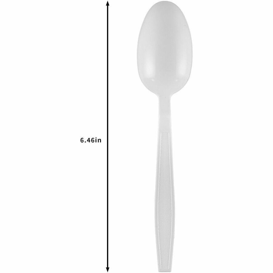Image of Genuine Joe 30421 Heavy-Weight Polypropylene Cutlery, Cutlery Set, Spoon, Fork, Food, Cafeteria, Disposable, Polypropylene, White, 1 Carton